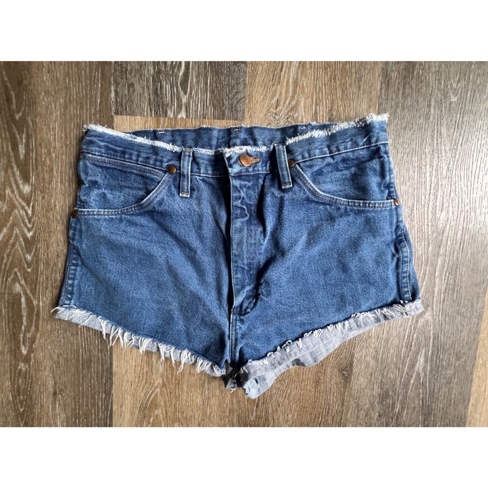 Wrangler Denim Cutoff Shorts‎ Womens 33 Blue High Waisted Raw Hem